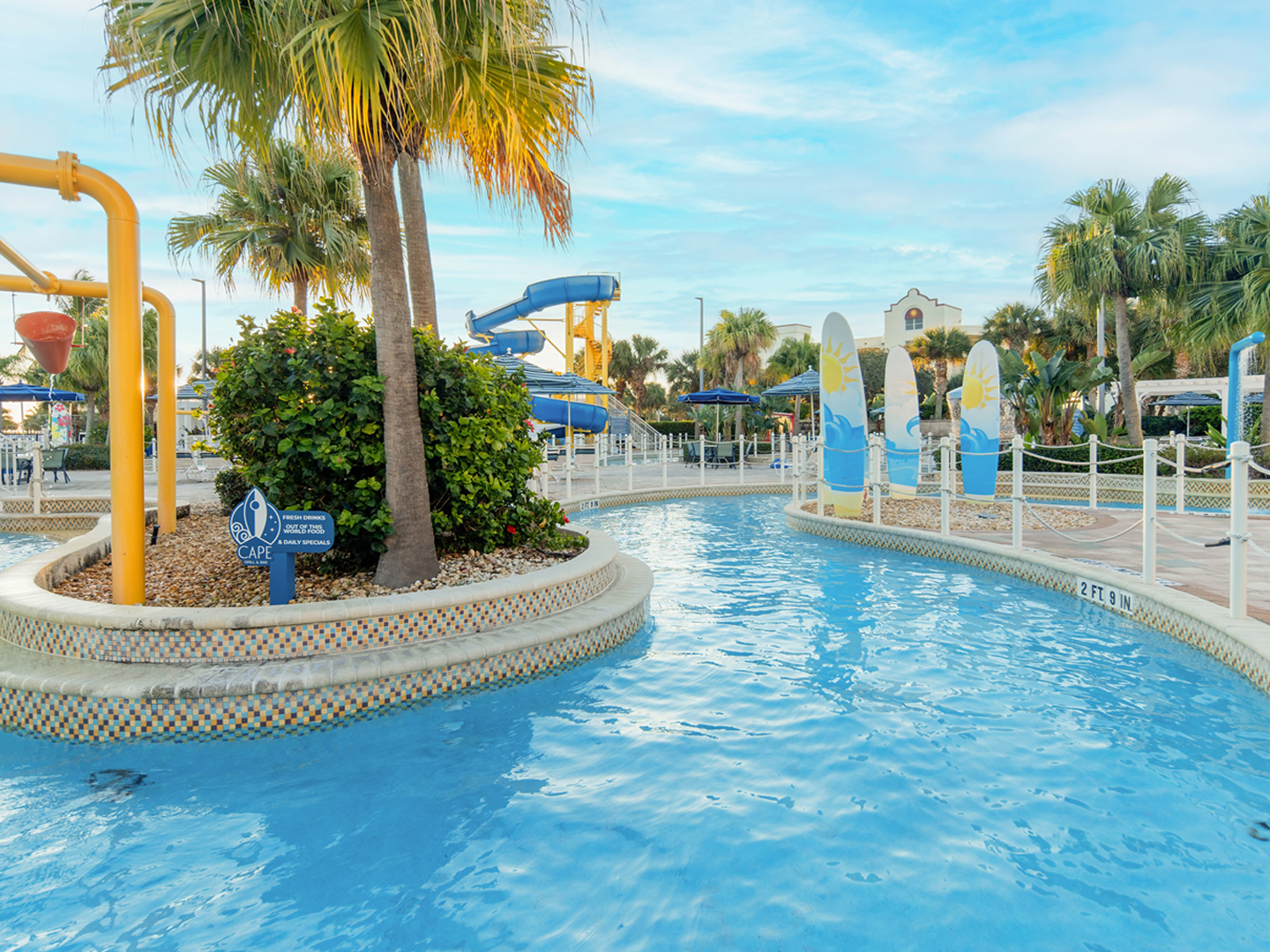 Outdoor lazy river at Cape Canaveral Beach Resort.
