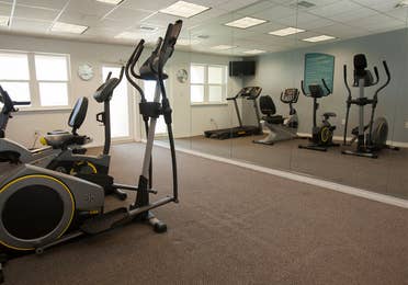 Fitness center with stationary bikes, treadmills and ellipticals at Panama City Beach Resort in Florida.