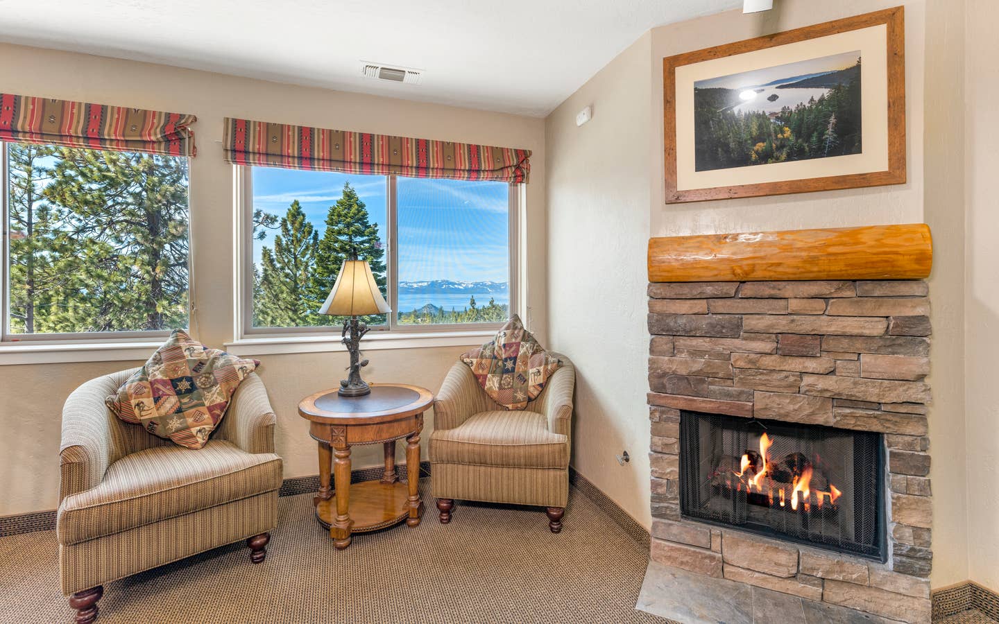 Living room in a Ridge View one-bedroom villa at Tahoe Ridge Resort