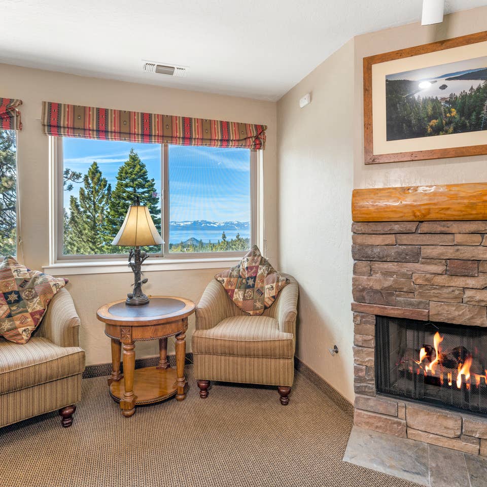 Living room in a Ridge View one-bedroom villa at Tahoe Ridge Resort