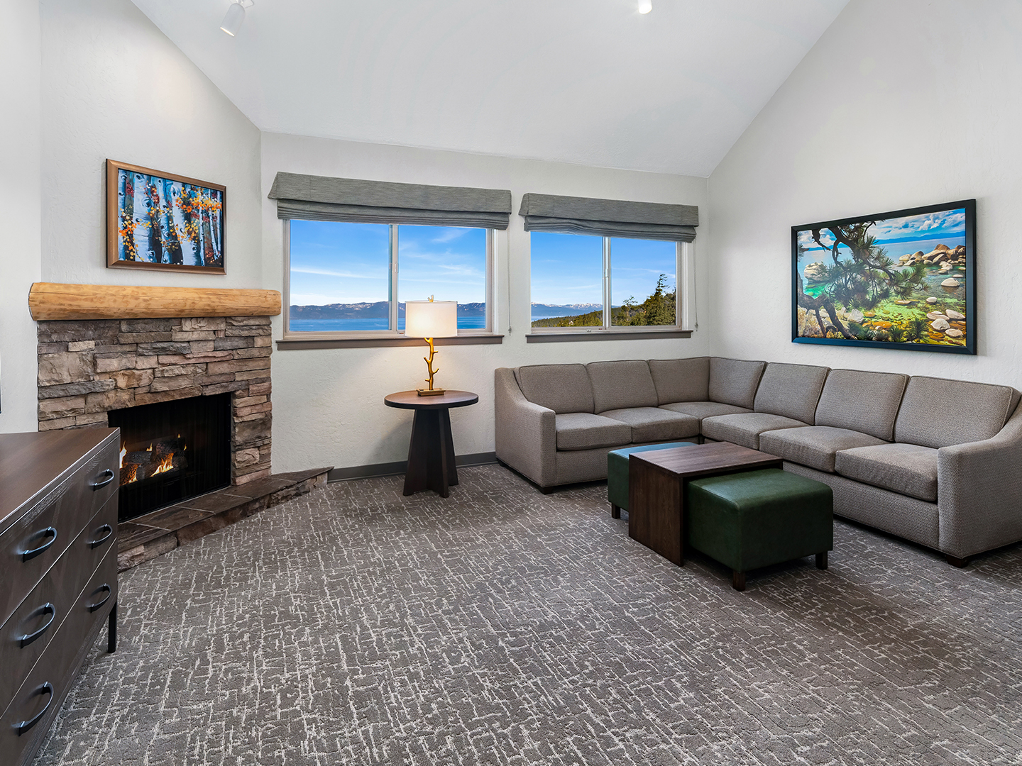 Living room in a Ridge View one-bedroom villa at Tahoe Ridge Resort