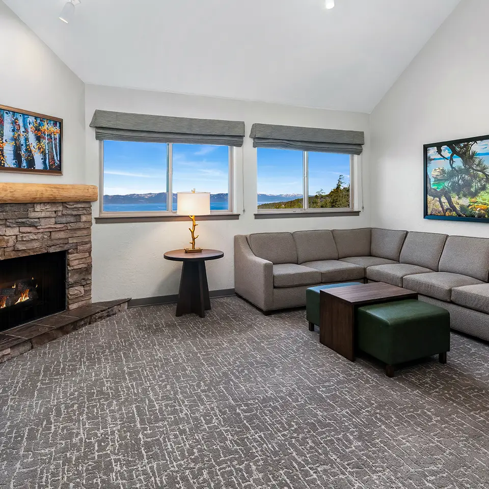 Living room in a Ridge View one-bedroom villa at Tahoe Ridge Resort