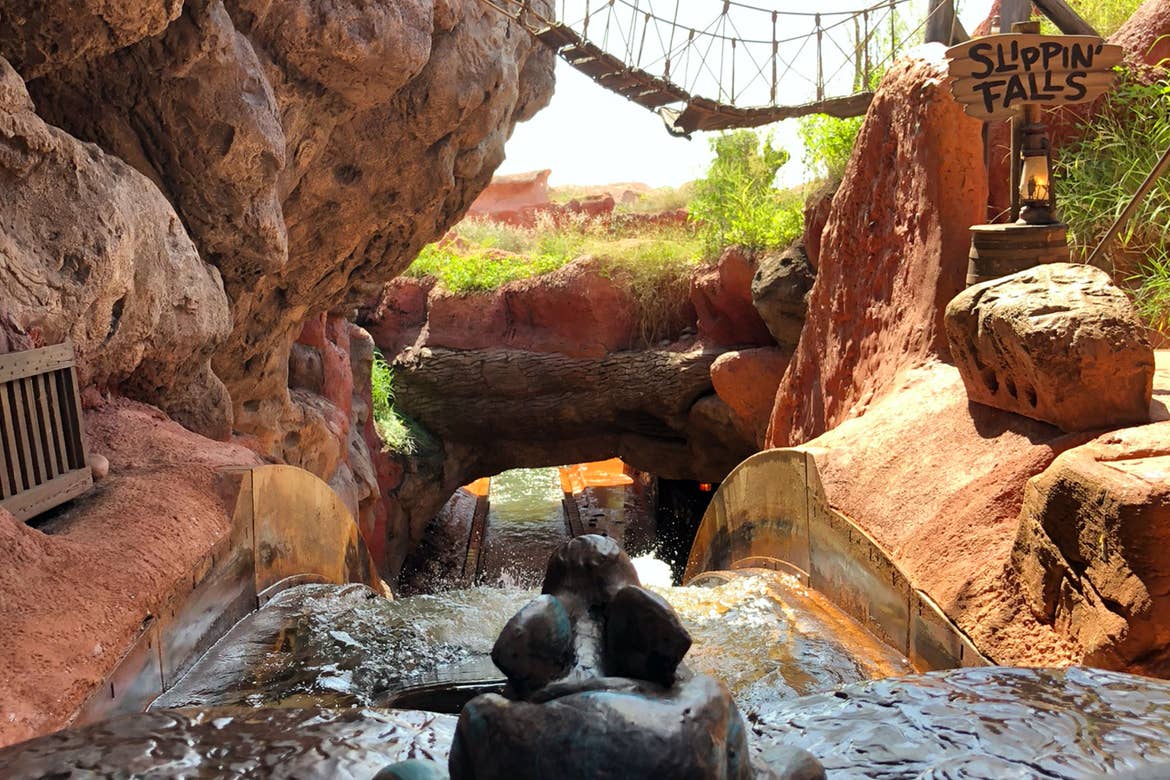 Front-row view from the Splash Mountain attraction at Magic Kingdom.