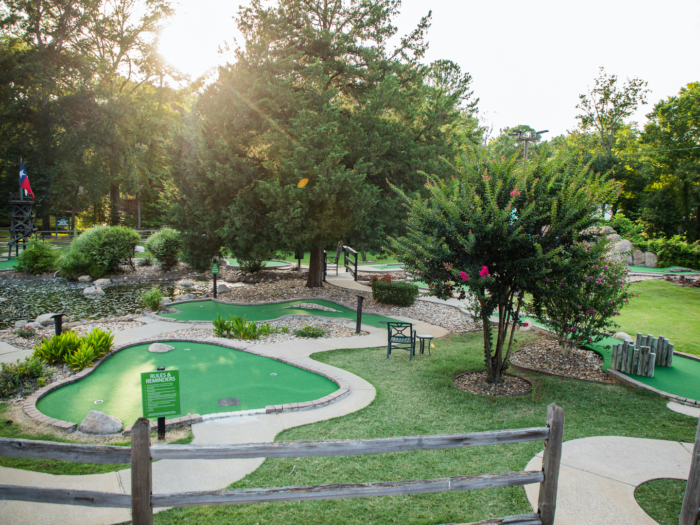Outdoor mini golf course at Villages Resort in Flint, Texas.