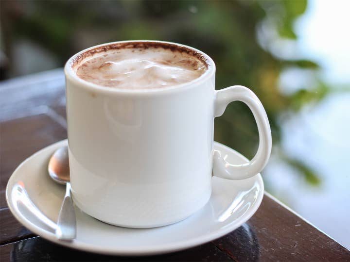 A mug filled with hot chocolate.