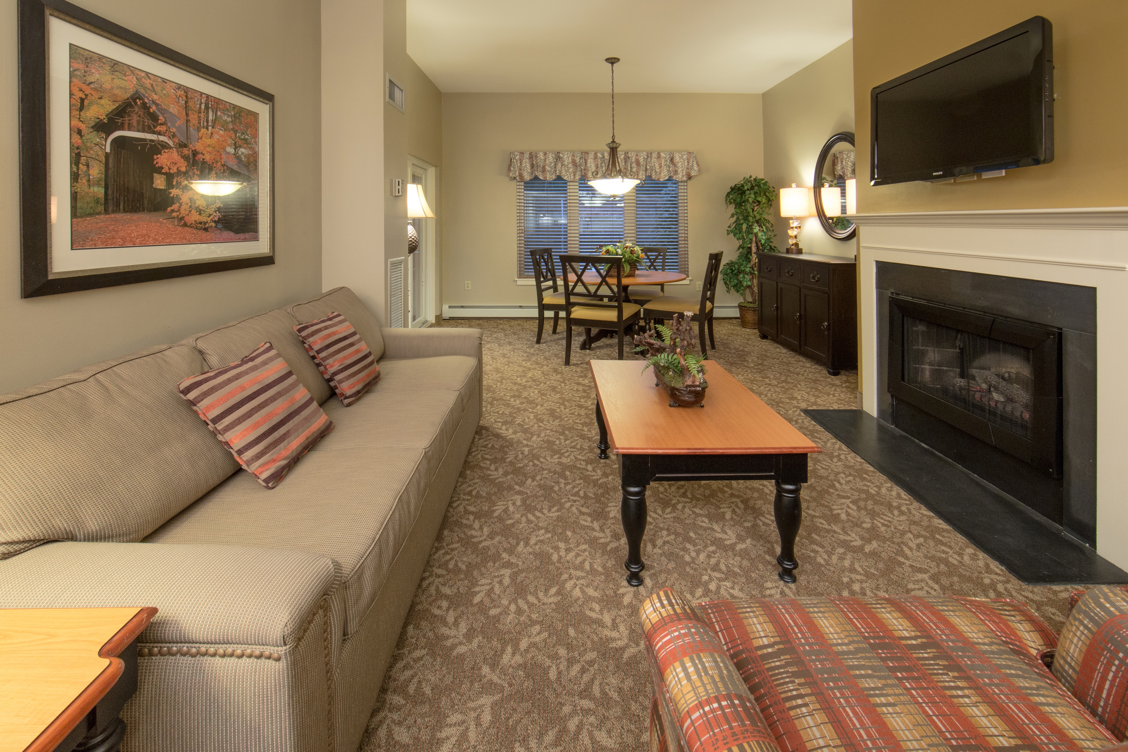 Living room in a two-bedroom villa at Mount Ascutney Resort in Brownsville, VT