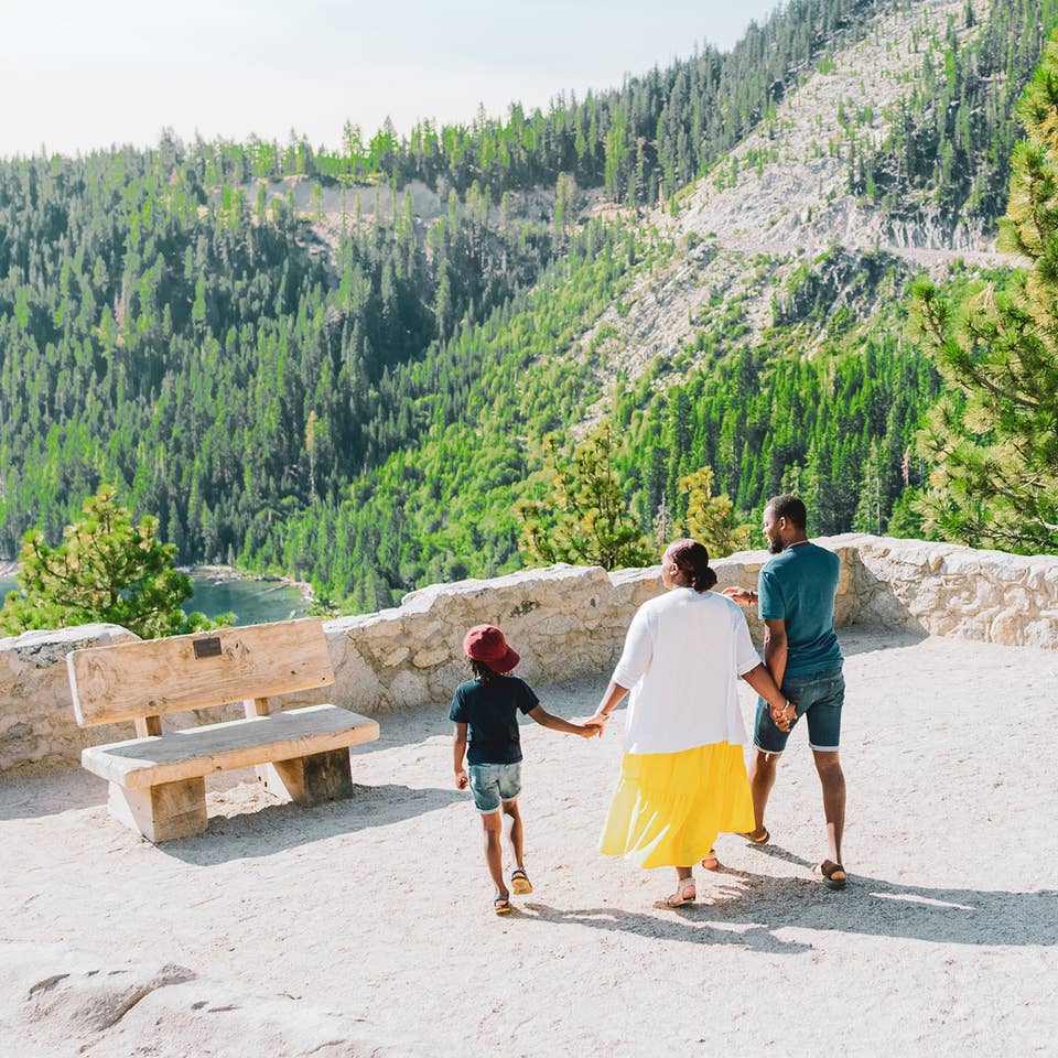 A family overlooking Lake Tahoe