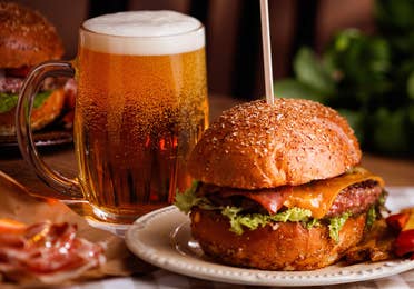 Burger and beer offerings at Sidelines Sport Bar at Royal Sands Resort in Cancun, Mexico