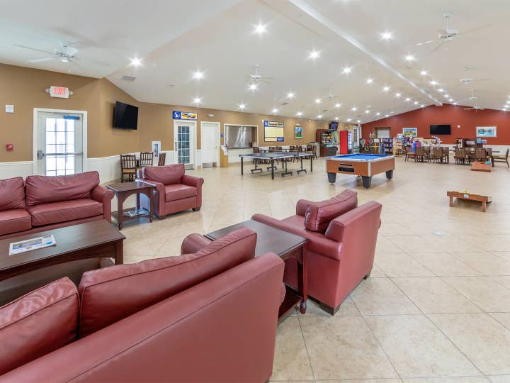 Activity center with billiards and ping pong table at Orlando Breeze Resort near Orlando, Florida.