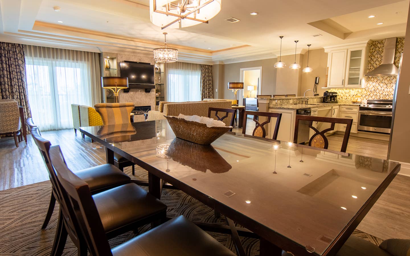 Dining room table in a four-bedroom Signature Collection villa at South Beach Resort in Myrtle Beach, South Carolina.
