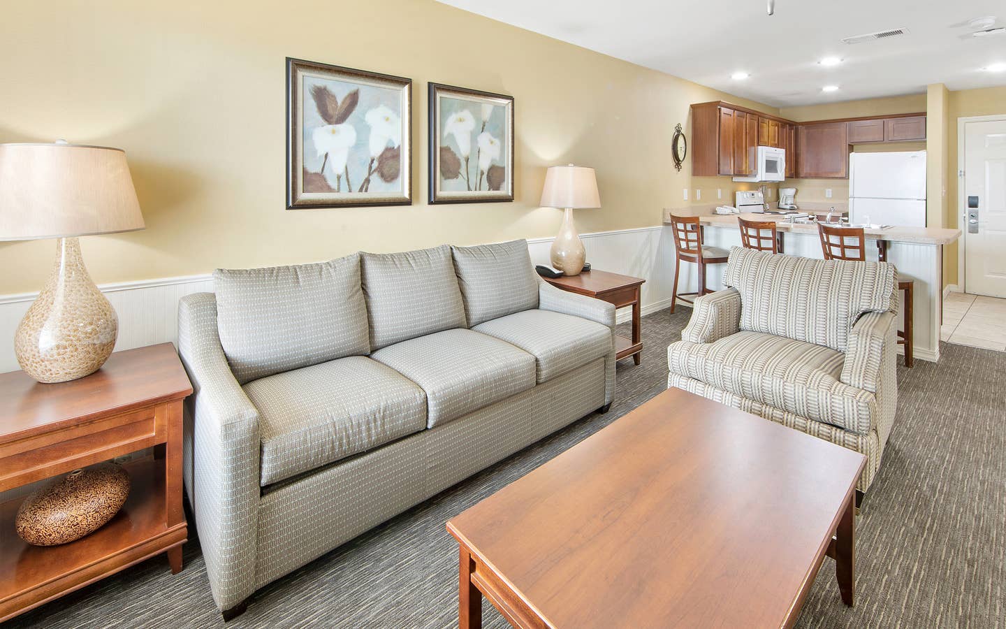 Living room area in a three-bedroom ambassador villa at the Hill Country Resort in Canyon Lake, Texas.