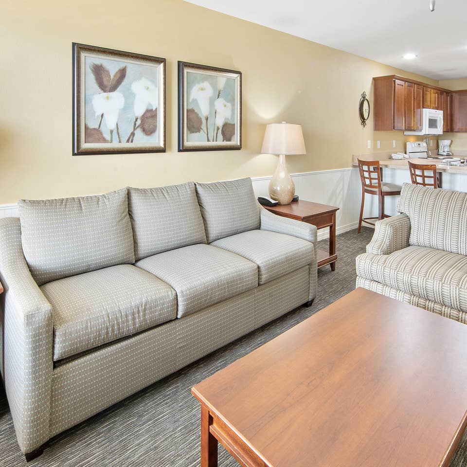 Living room area in a three-bedroom ambassador villa at the Hill Country Resort in Canyon Lake, Texas.