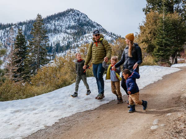 Family walking in mountain