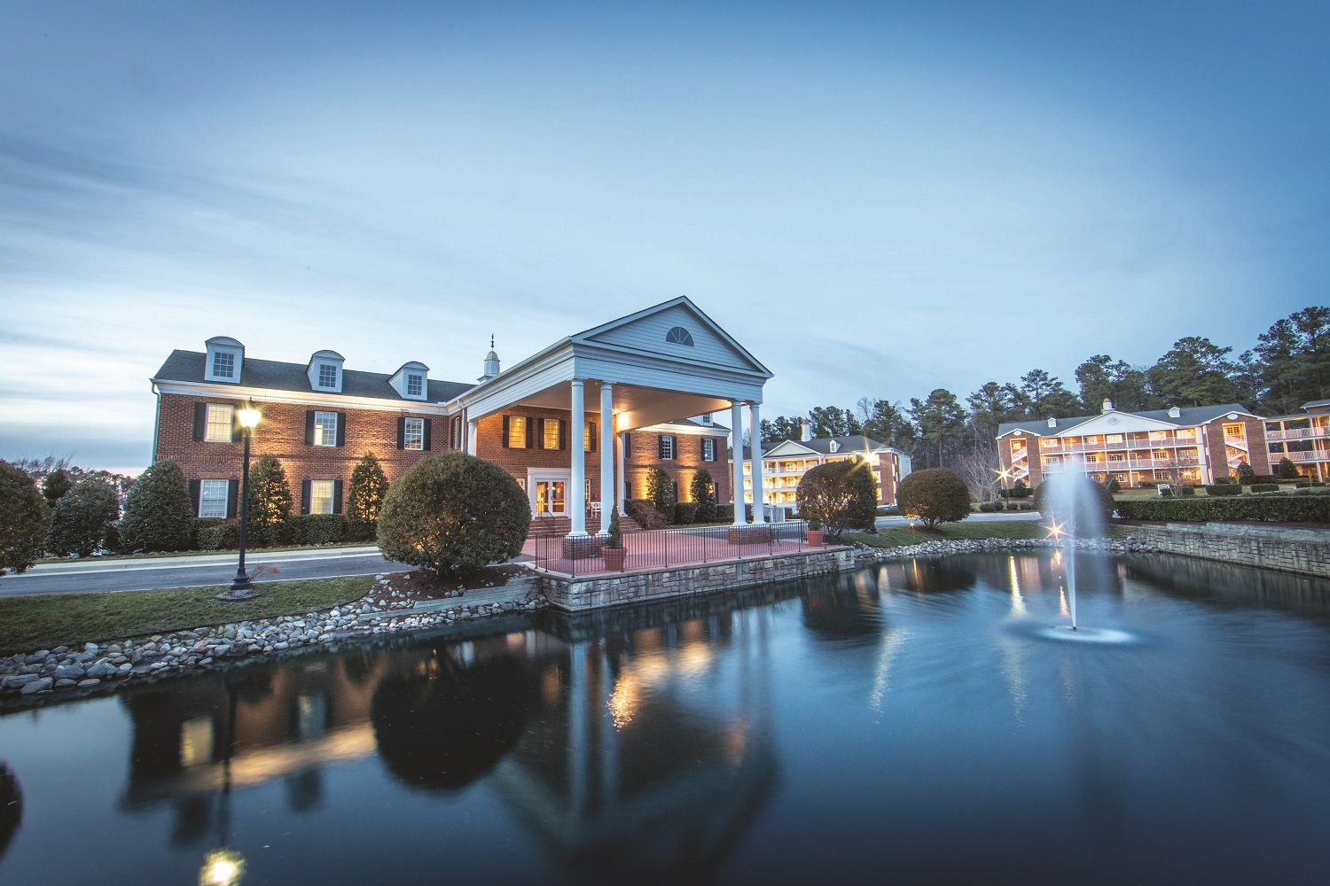 Exterior photo of the entrance to Williamsburg Resort in Virginia.