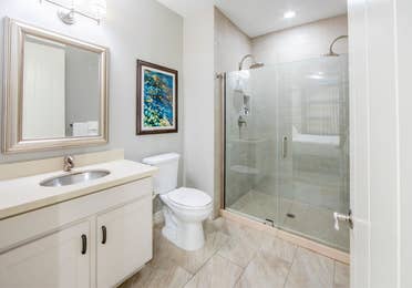 Bathroom in a two-bedroom Signature Collection villa at Galveston Seaside Resort.