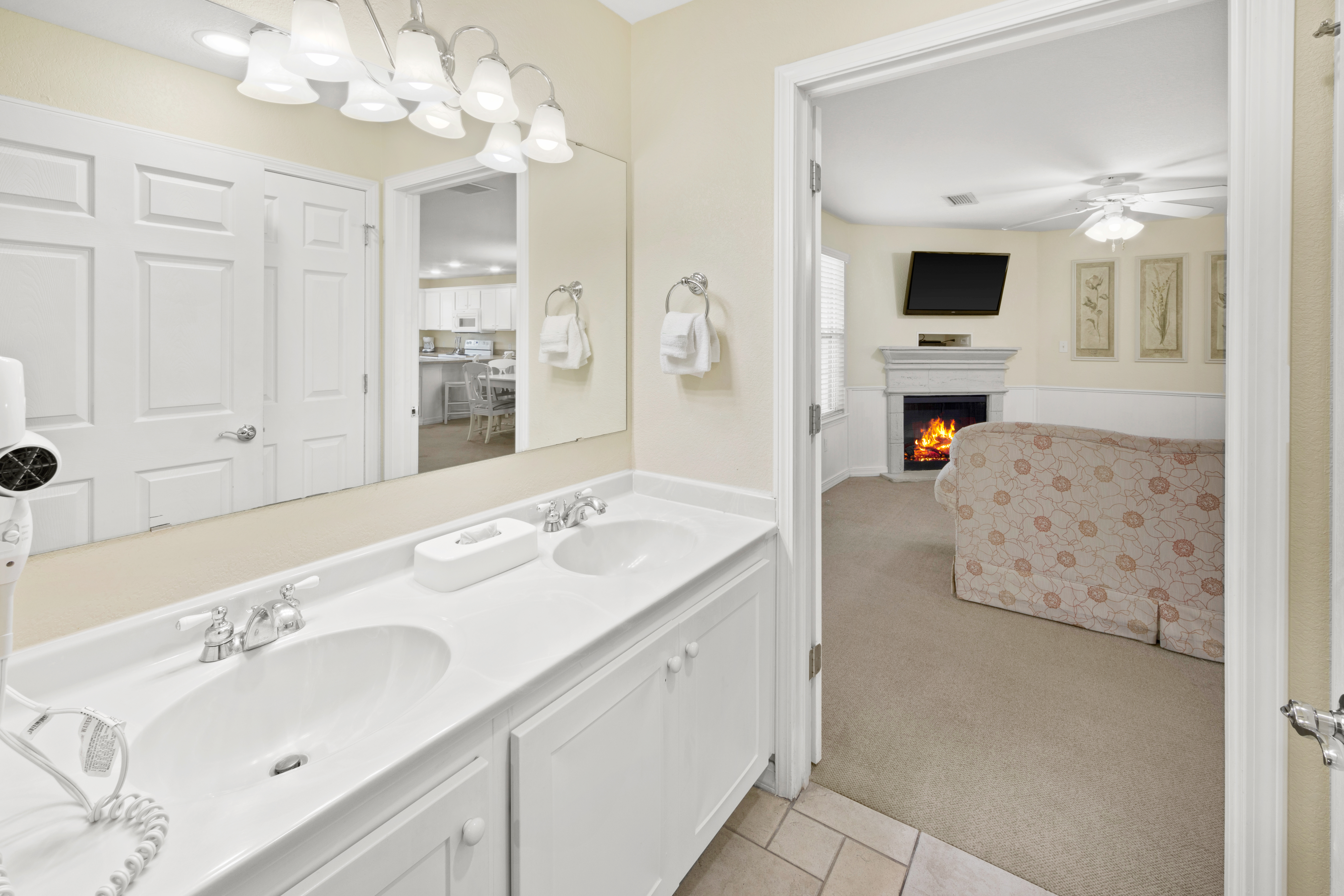 Bathroom in a two-bedroom presidential villa at the Hill Country Resort in Canyon Lake, Texas.