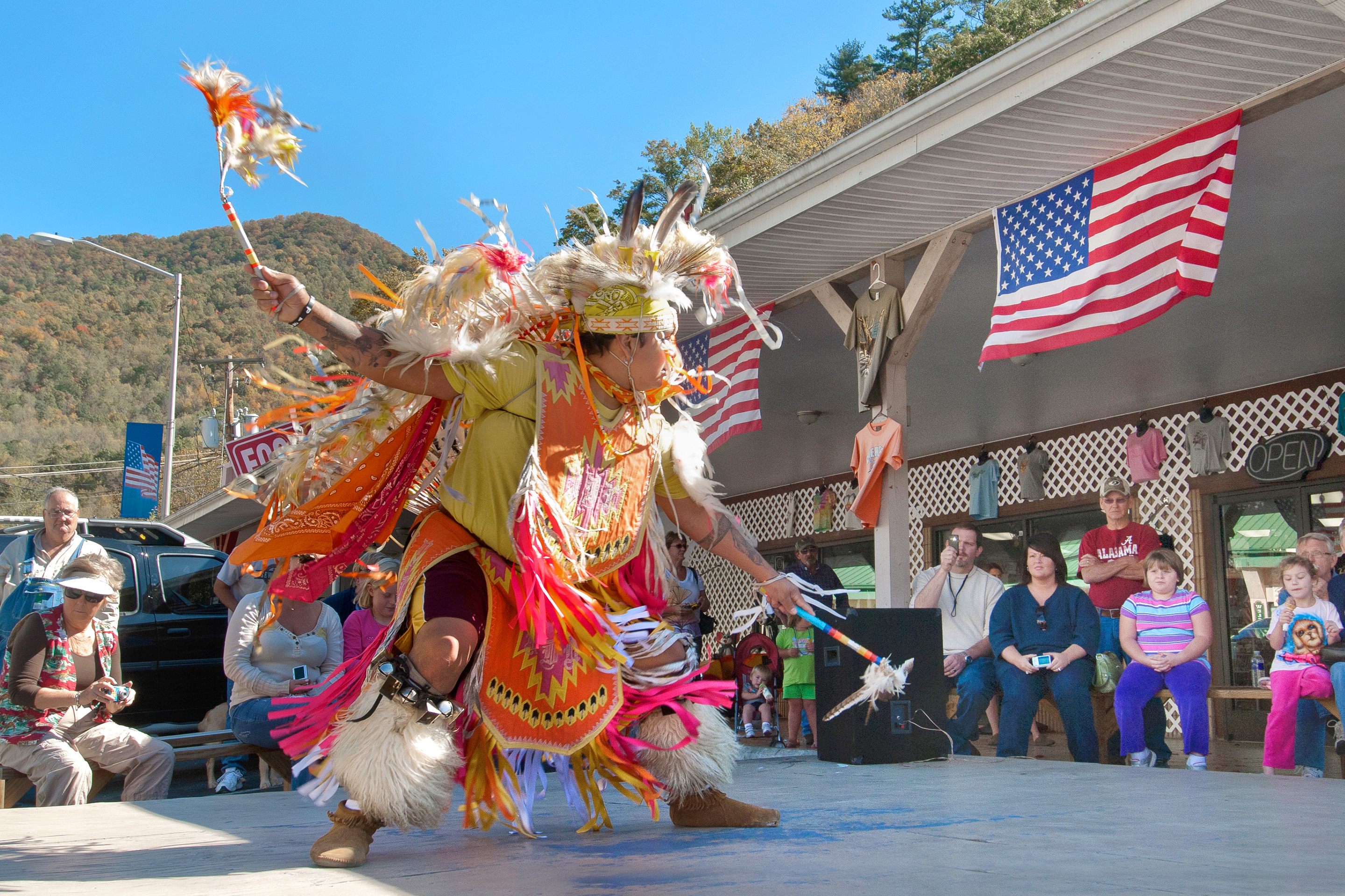 An outdoor performance from a member of the Cherokee Indian Reservation.
