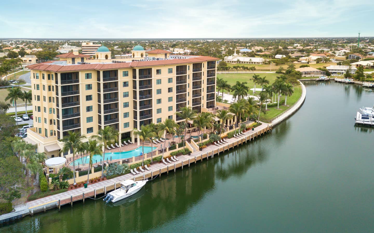 Aerial view of Sunset Cove Resort in Marco Island, FL