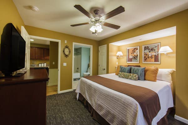 Bedroom in a three-bedroom ambassador villa at the Holiday Hills Resort in Branson Missouri.