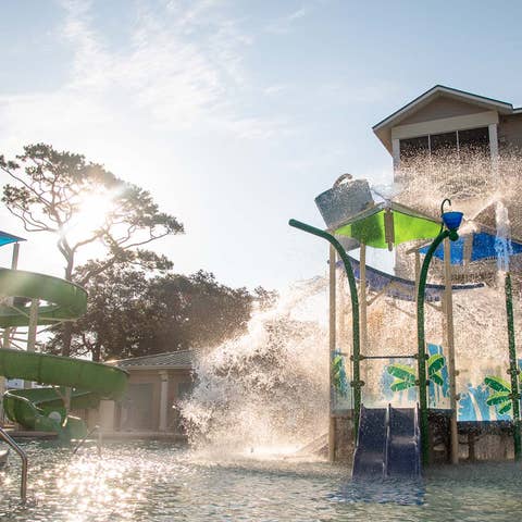 View of waterslide and splash pad at South Beach Resort in Myrtle Beach, South Carolina