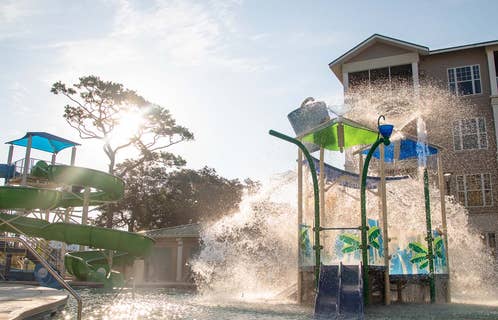 View of waterslide and splash pad at South Beach Resort in Myrtle Beach, South Carolina
