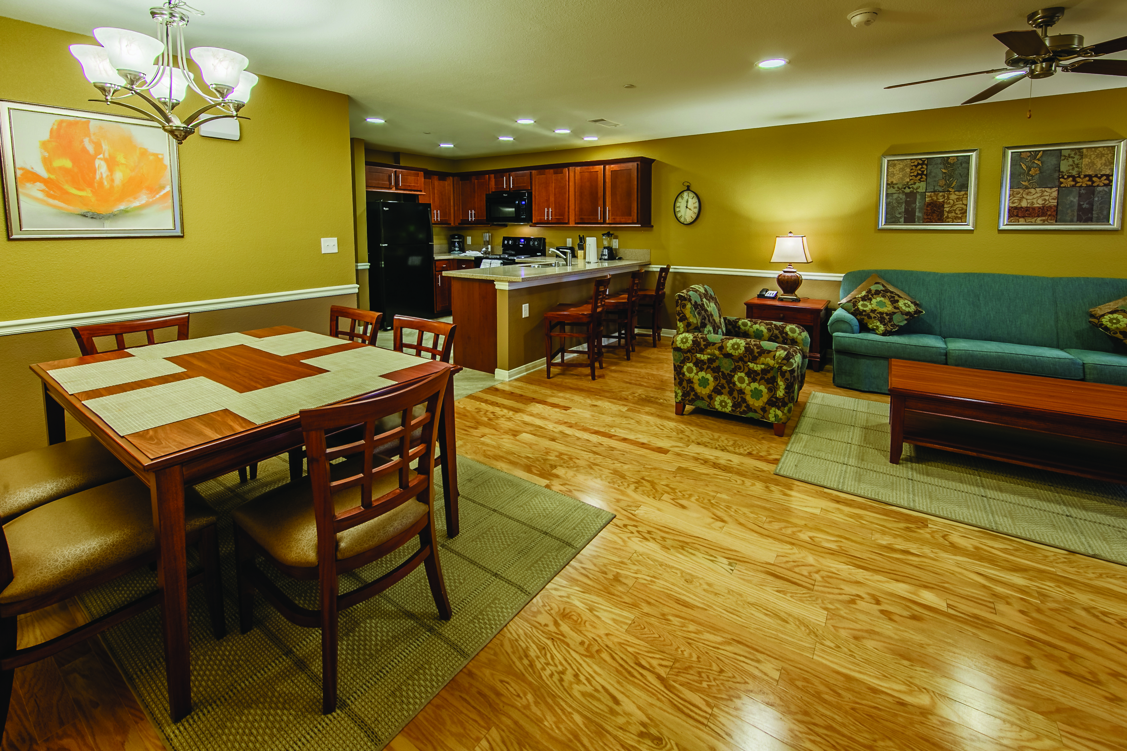 Dining area in a two-bedroom ambassador villa at the Hill Country Resort in Canyon Lake, Texas.
