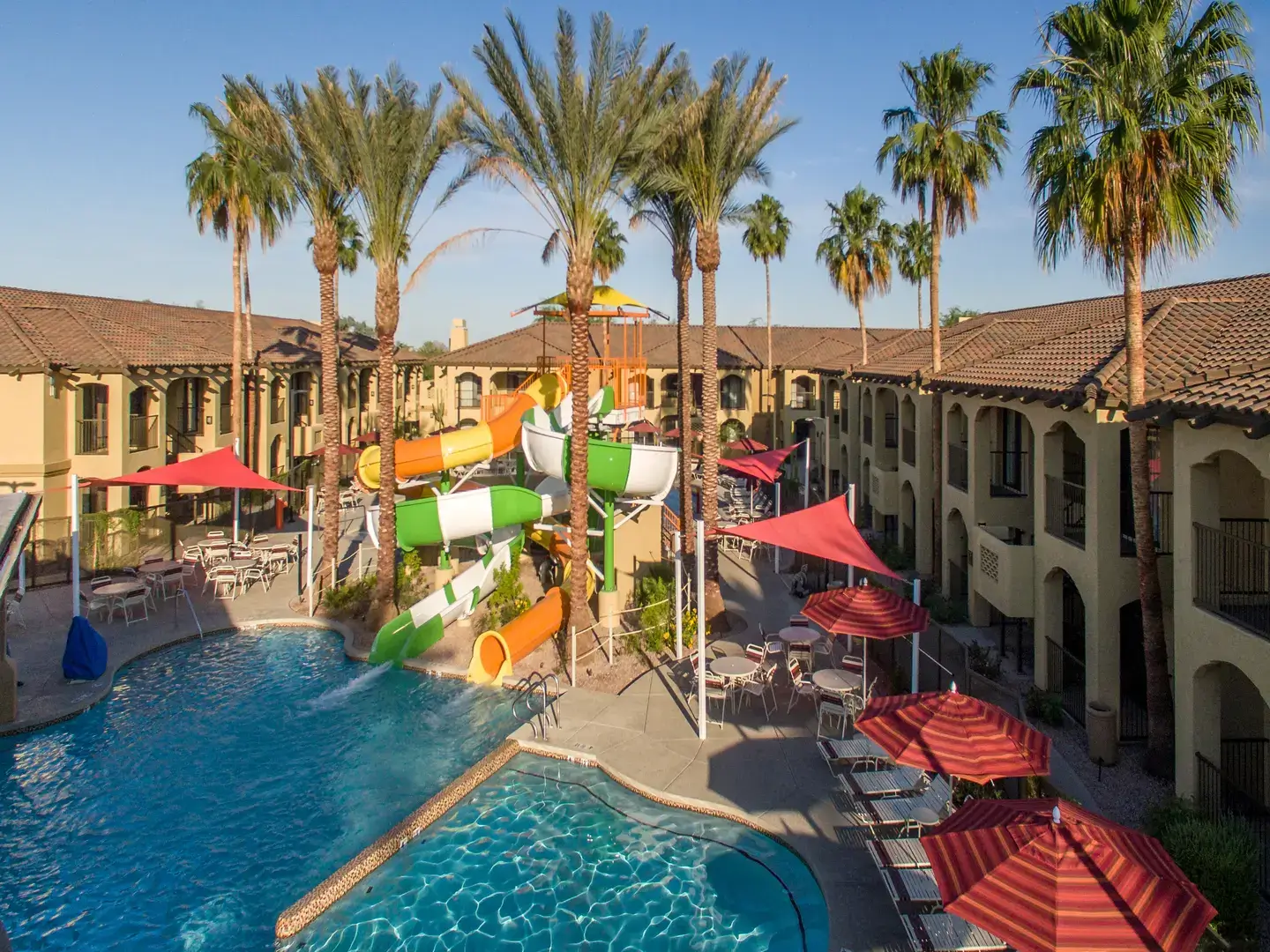 Scottsdale AZ resort pool with waterslide from balcony
