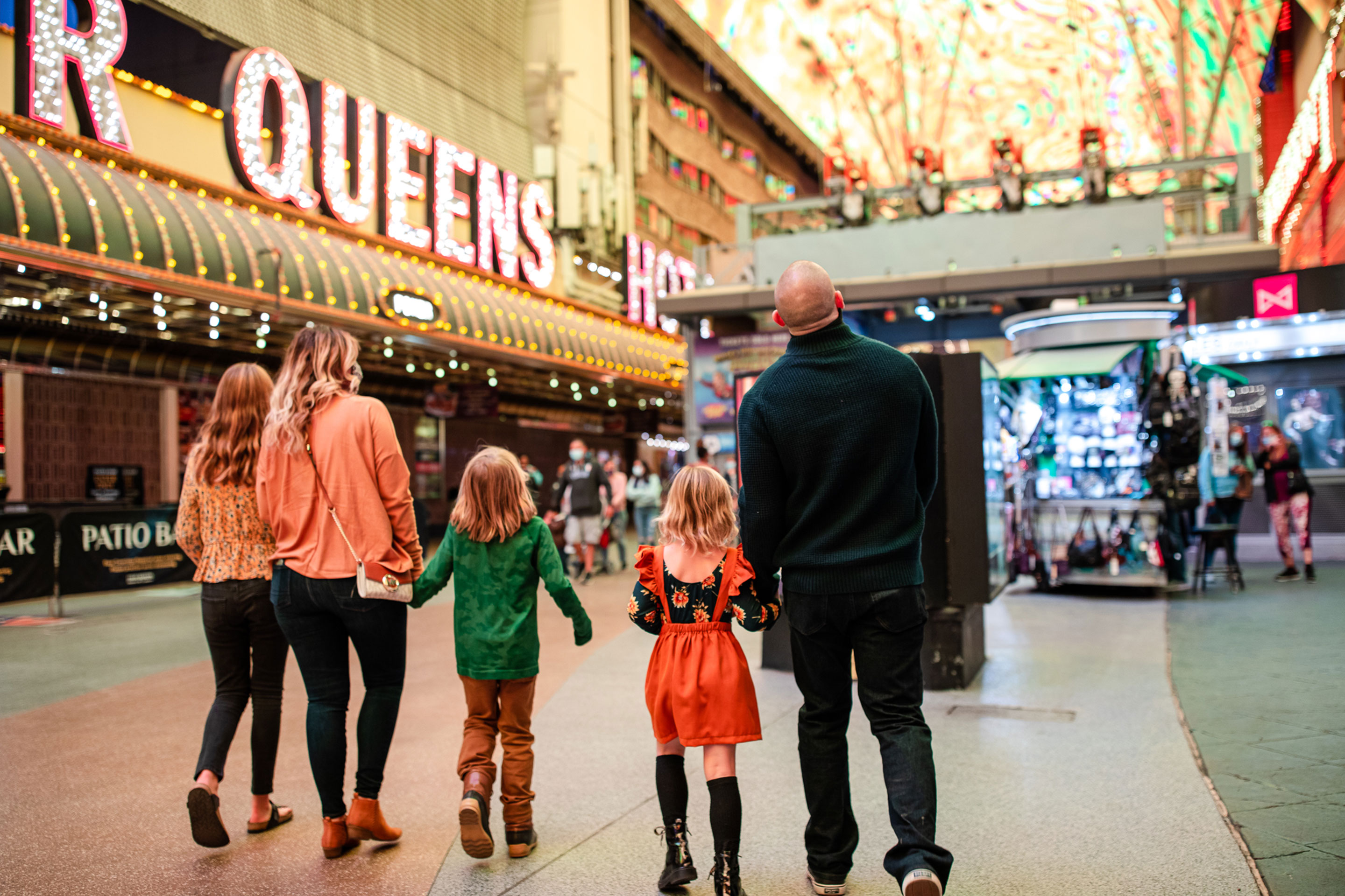 The Haby family walk down Fremont street near our Desert Club Resort located in Las Vegas, Nevada.