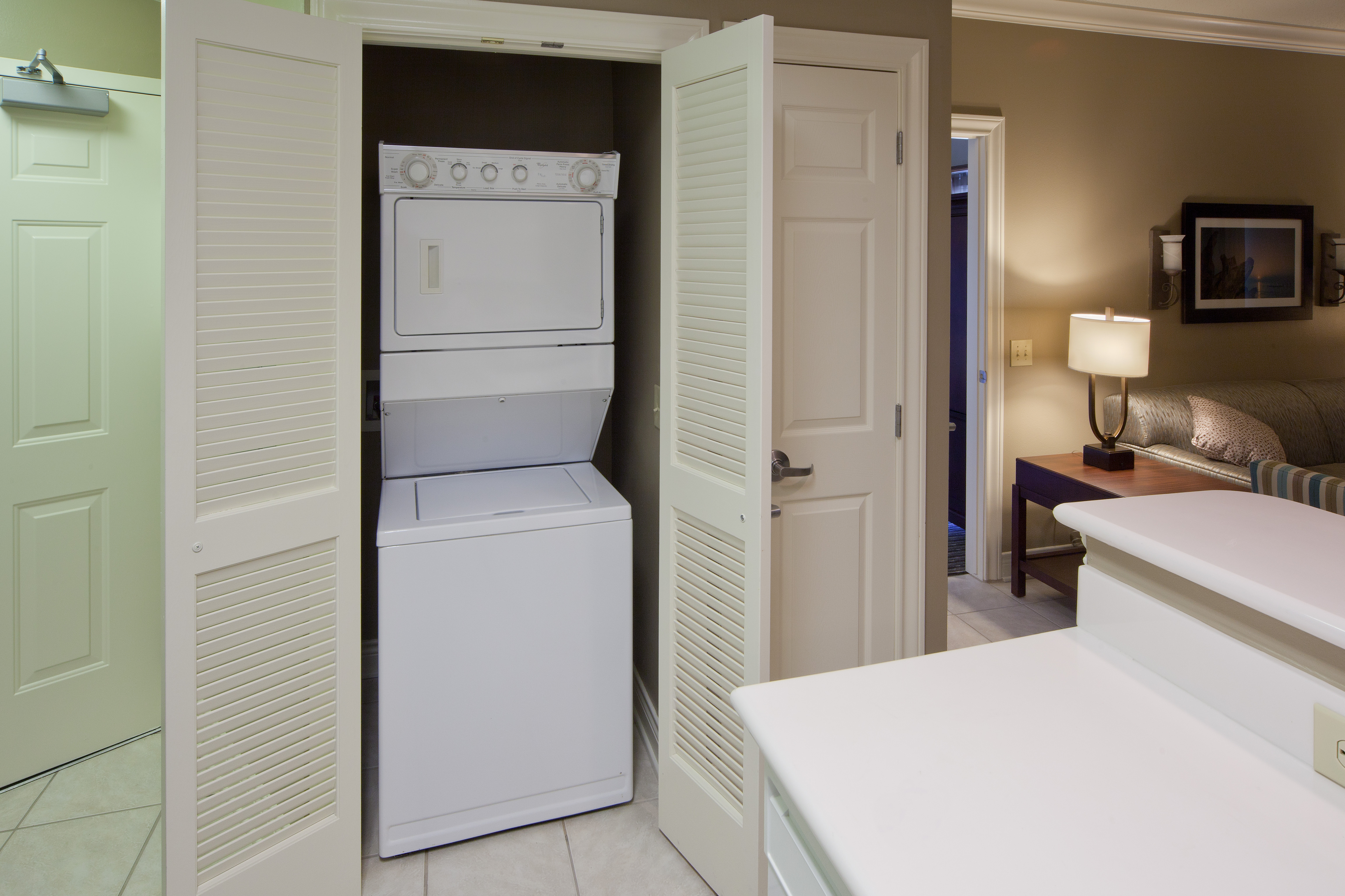 In-unit washer and dryer in a two-bedroom villa at Galveston Beach Resort