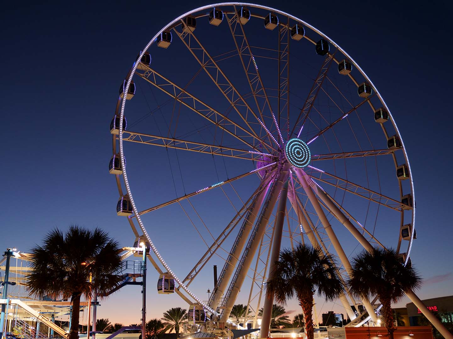 Night view of the SkyWheel Panama City Beach near Panama City Beach Resort, FL