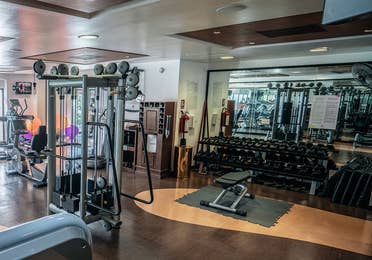 Fitness center with dumbbells, weight lifting, yoga balls and more at The Royal Cancun in Cancun, Mexico.