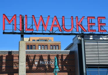 Milwaukee sign at the public market near Lake Geneva Resort, Lake Geneva, WI.