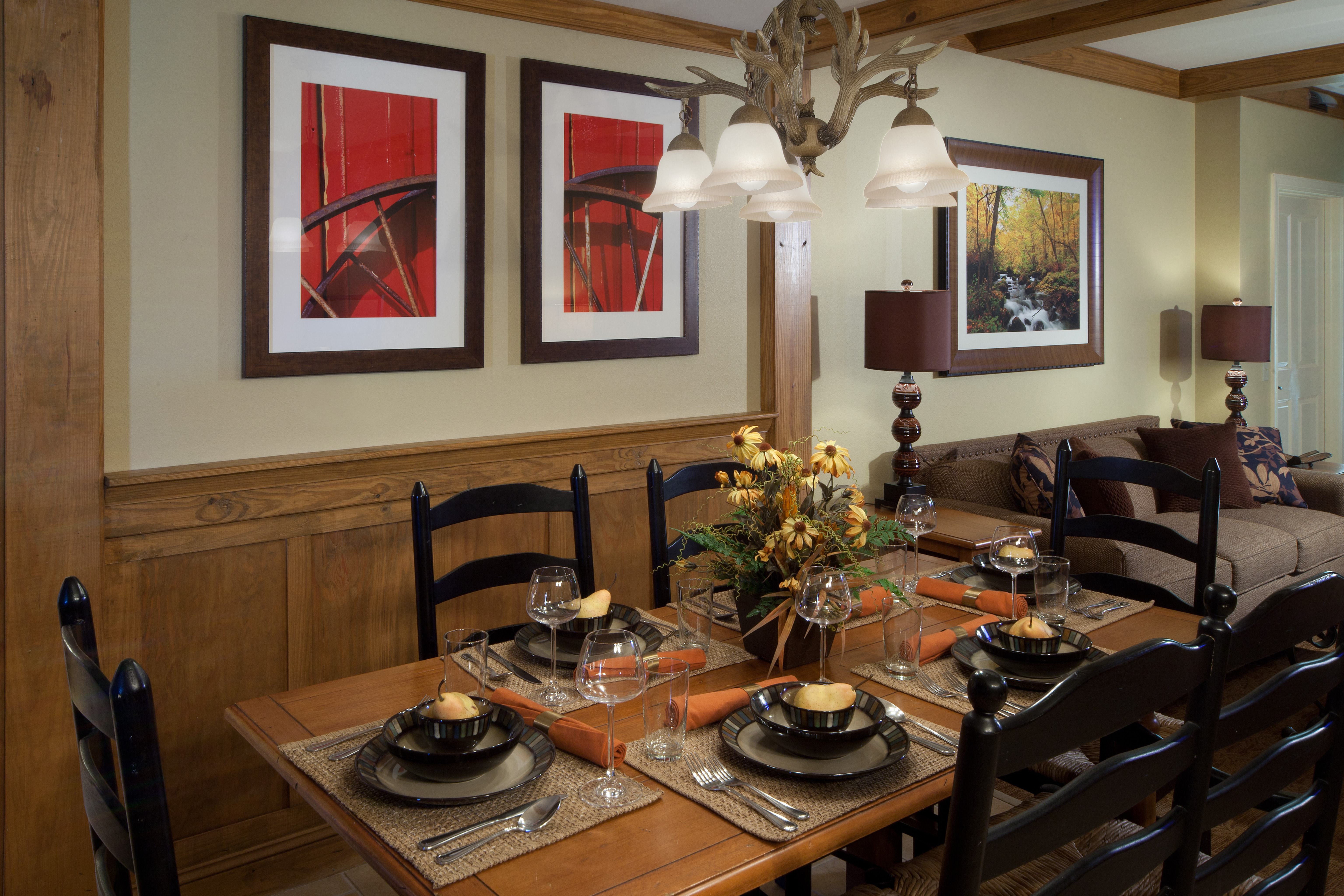 Dining room table in a villa at Smoky Mountain Resort in Gatlinburg, Tennessee.