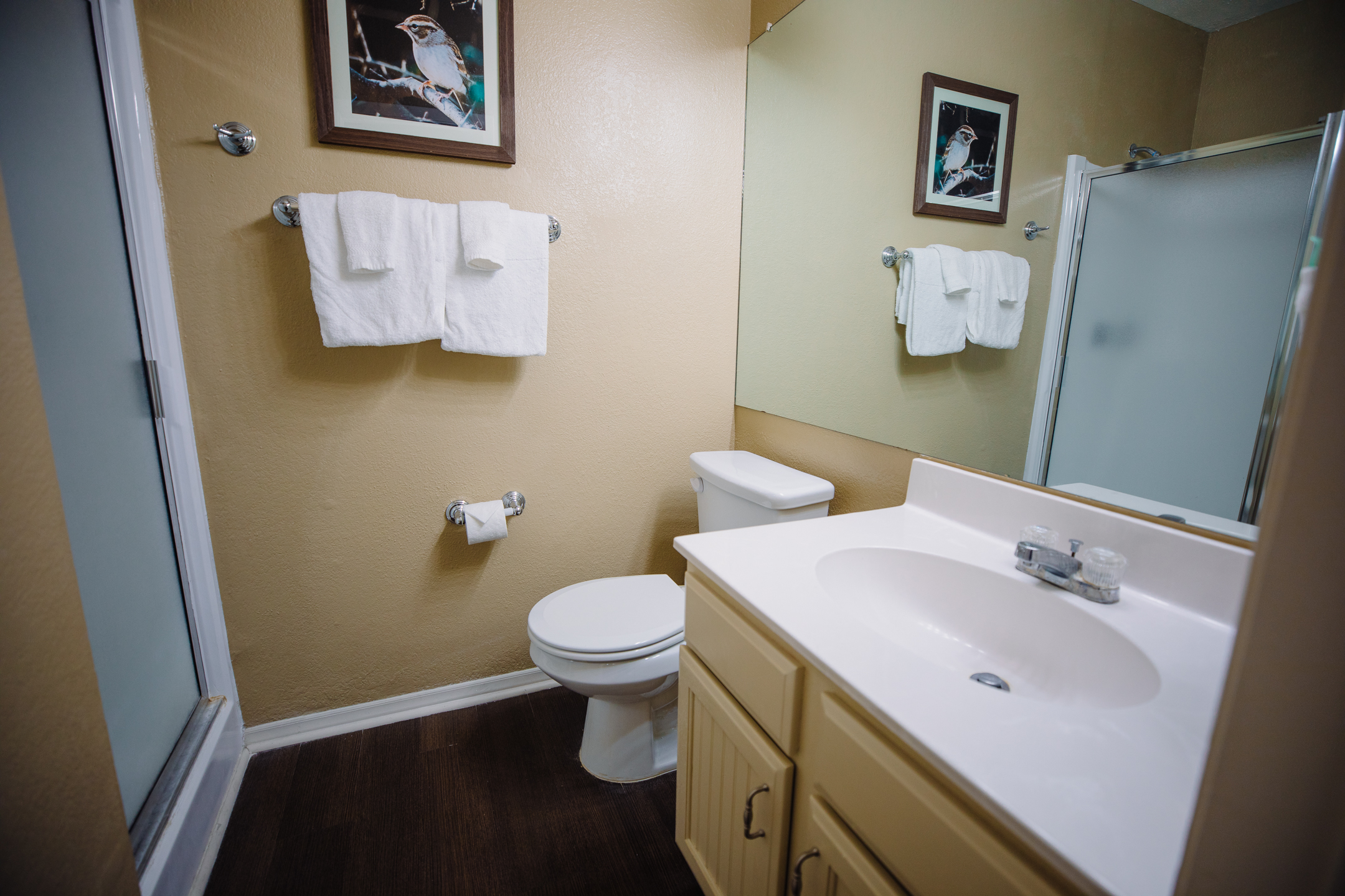 Bathroom in two-bedroom cabin at the Hill Country Resort in Canyon Lake, Texas.