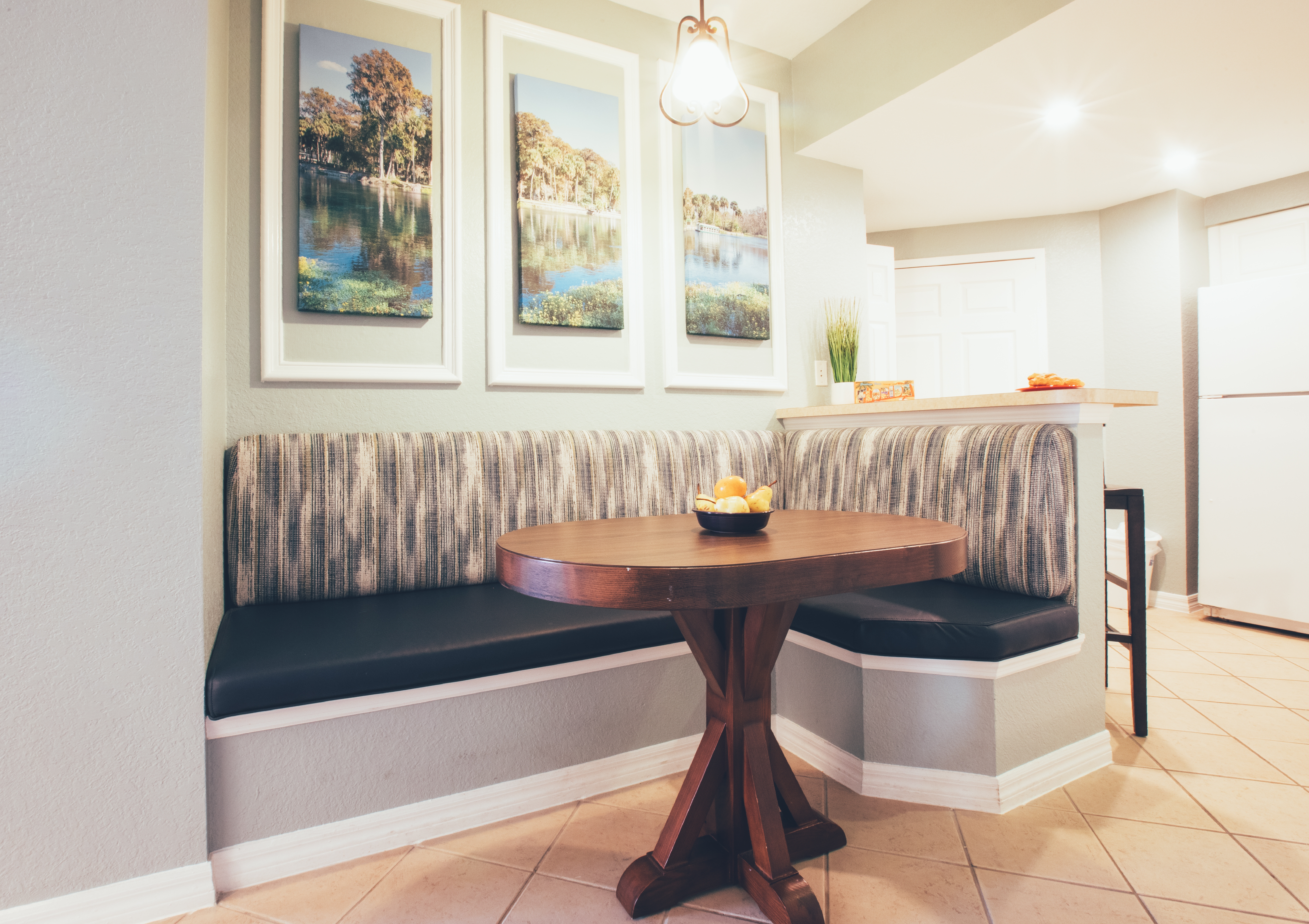 Dining area with four seats in a one bedroom villa in River Island at Orange Lake Resort near Orlando, Florida