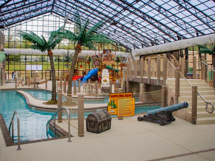 Water feature in Pirate's Cay Indoor Waterpark at Fox River Resort in Sheridan, Illinois.