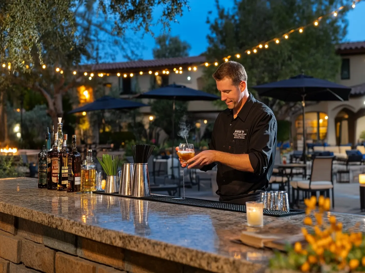 A bartender crafting a signature cocktail at Scottsdale AZ resort.