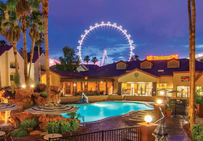 Outdoor pool with view of The LINQ® at Desert Club Resort in Las Vegas, Nevada.