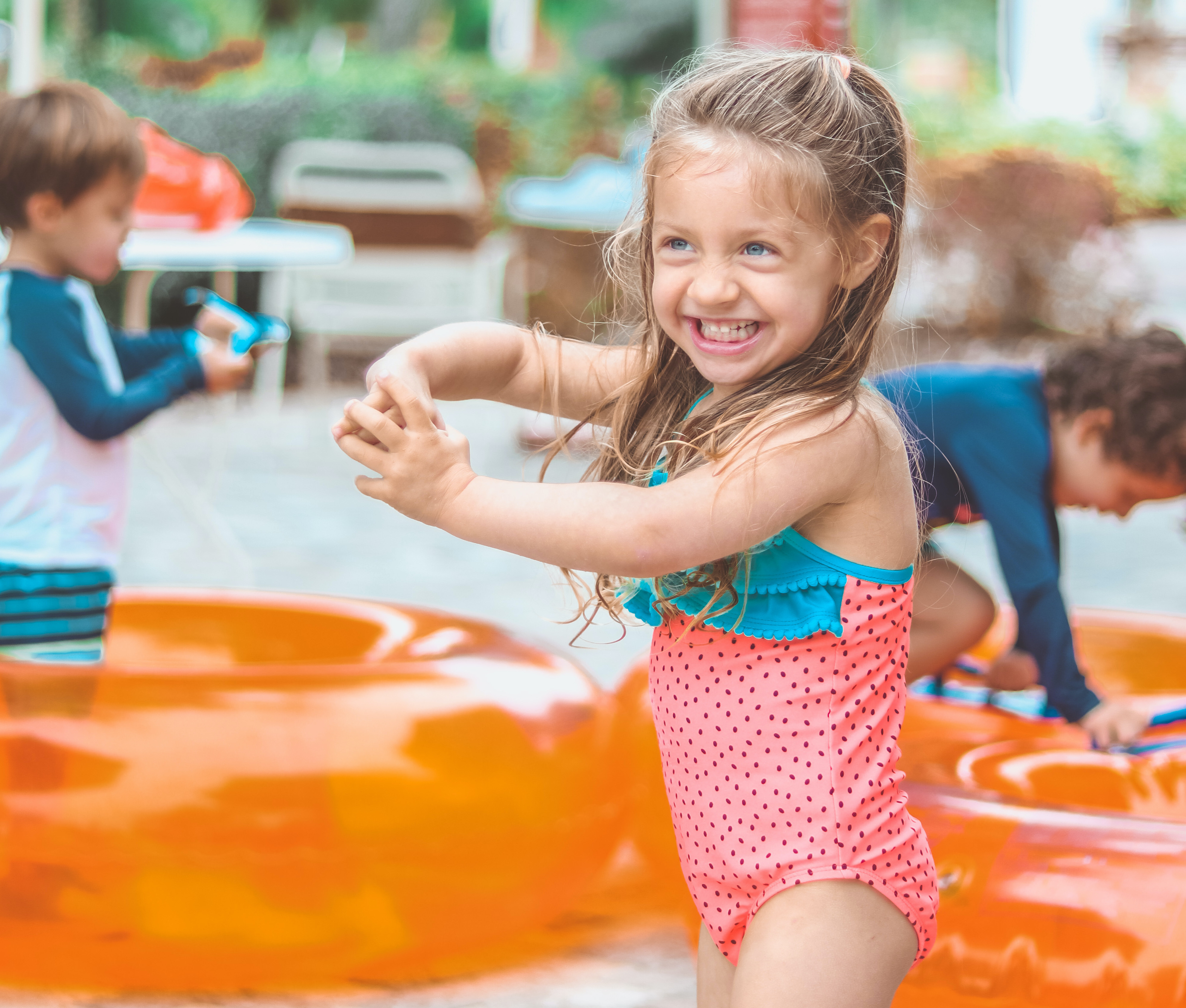 Raff's kids getting their tubes ready for the pool and lazy river at Orange Lake Resort in Orlando, Florida.