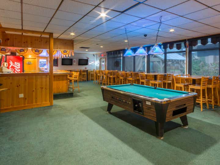 Pool table in Beartree Bar at Oak n Spruce Resort in South Lee, Massachusetts.