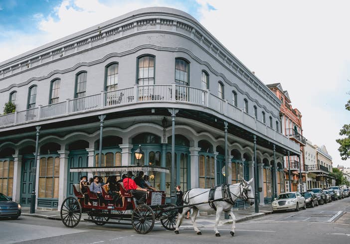 Buildings on Bourbon Street near New Orleans Resort.