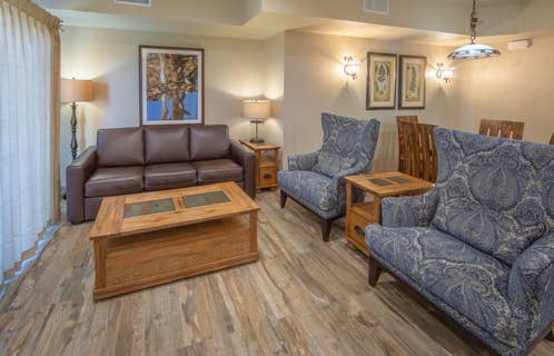 Living area in an upgraded one-bedroom villa at David Walley's Resort in Genoa, Nevada