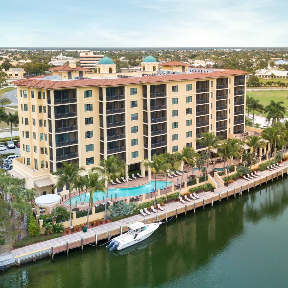 Aerial view of Sunset Cove Resort in Marco Island, FL.