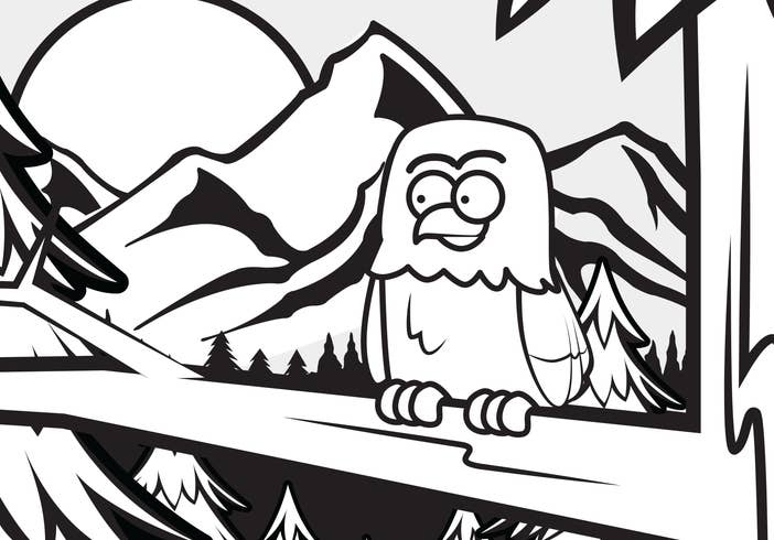 Owl sitting on a branch in the mountains coloring sheet