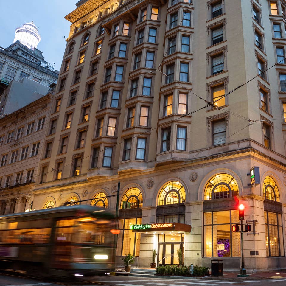 Exterior image of our New Orleans resort in the twilight hour.