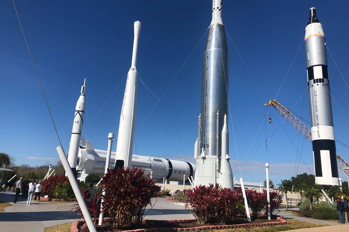 Decommissioned rockets of the past stand in the 'Rocket Garden' outside of Kennedy Space Center in Cape Canaveral, Florida.