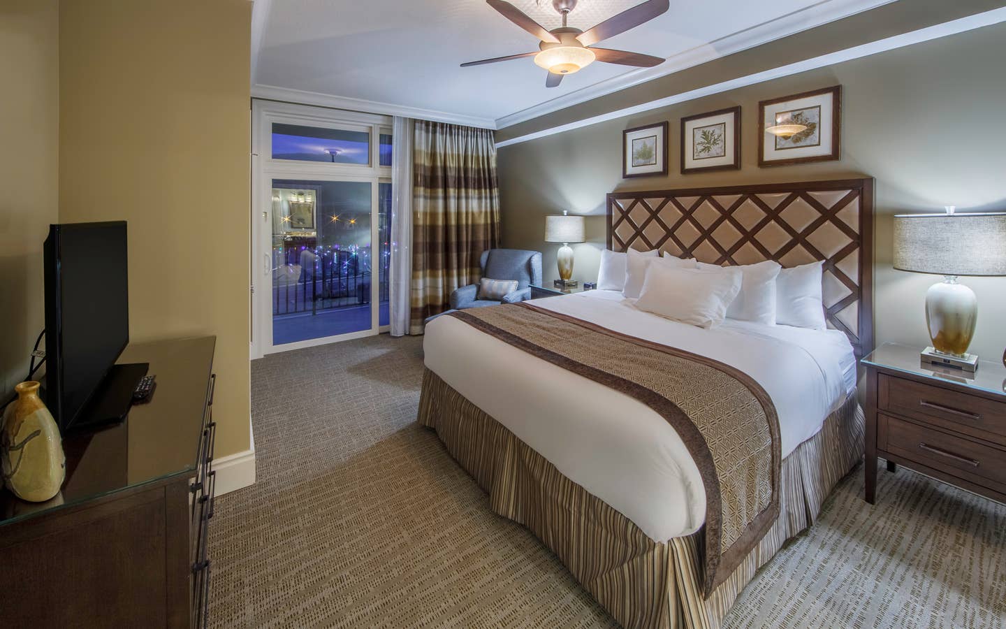 Master bedroom in a Signature Collection villa at Smoky Mountain Resort in Gatlinburg, Tennessee.