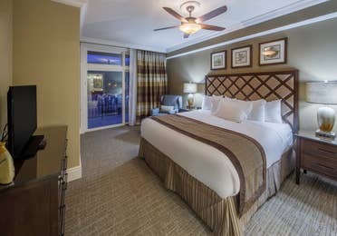 Master bedroom in a Signature Collection villa at Smoky Mountain Resort in Gatlinburg, Tennessee.