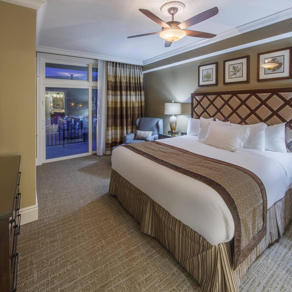 Master bedroom in a Signature Collection villa at Smoky Mountain Resort in Gatlinburg, Tennessee.