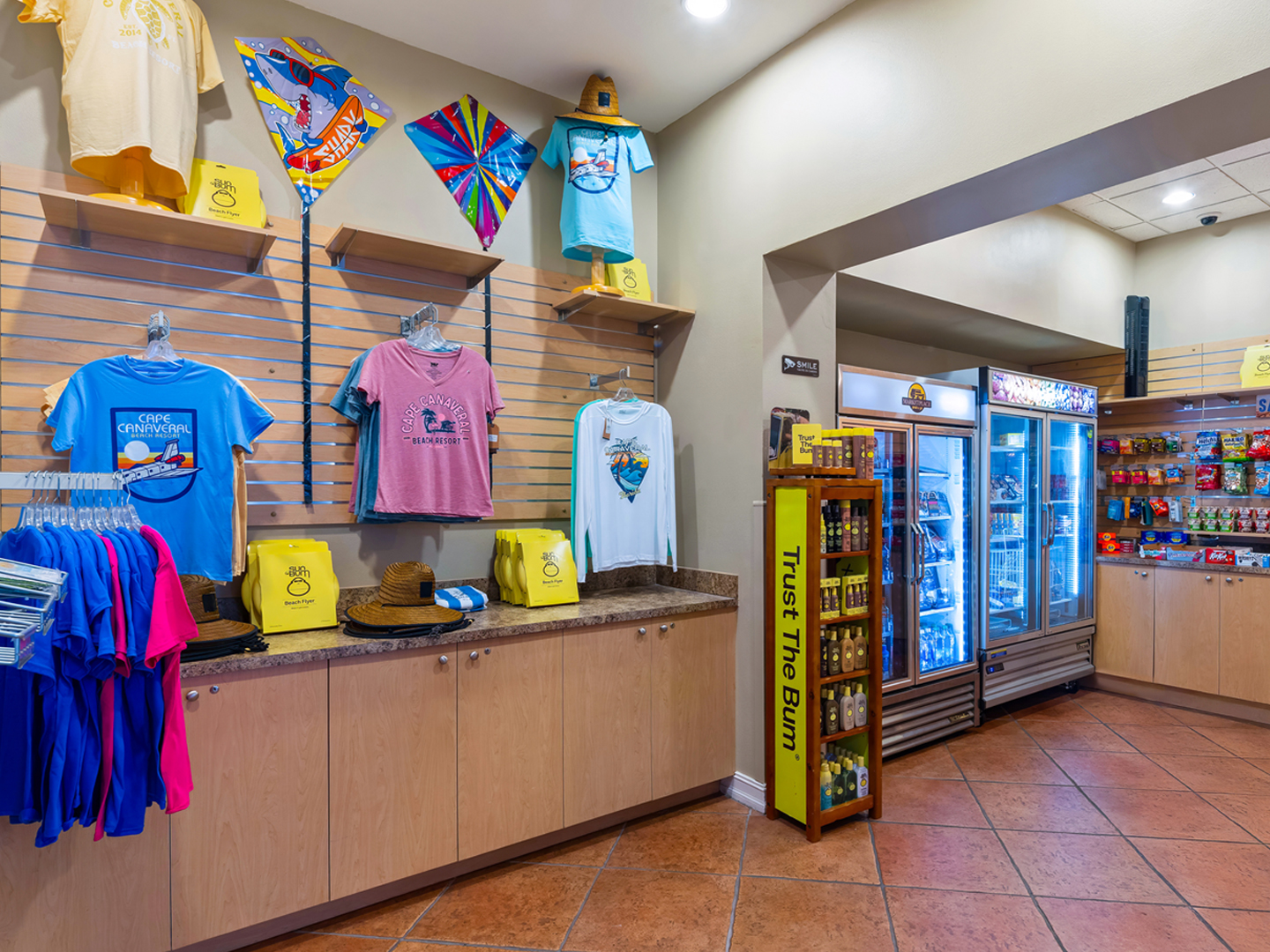 Marketplace with souvenirs at Cape Canaveral Beach Resort in Florida.